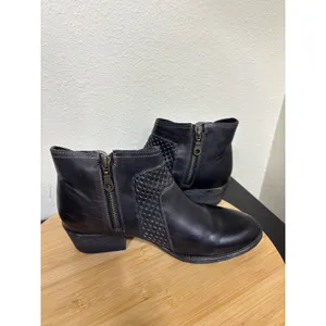 Roan by Bedstu Antonia Leather Ankle Boots 8 Black Lace Up Side Zip Block Heel‎ thumbnail 9