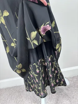 Jessica Howard Black Pink Rose Floral Short Sleeve Maxi Gown Dress Vintage thumbnail 5