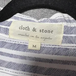 Cloth & Stone Blue White Striped Rayon‎ Button Down Shirt Cuffed Short Sleeve M thumbnail 2