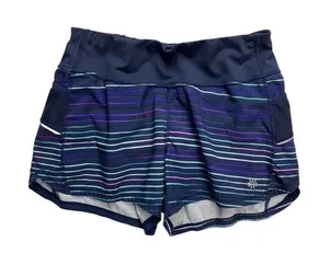 Athleta Women's Striped Running Shorts Size S‎ Navy Purple Teal Athletic thumbnail 1