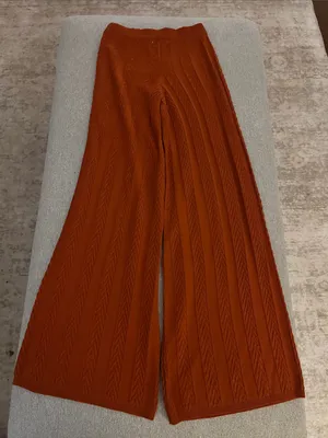 Anthropologie Burnt Orange Cable-Knit Wide-Leg Pants thumbnail 4