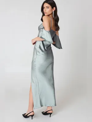 ASTR The Label Kendra Cold-Shoulder Maxi Dress in Sage Green Grey Sz. S thumbnail 5