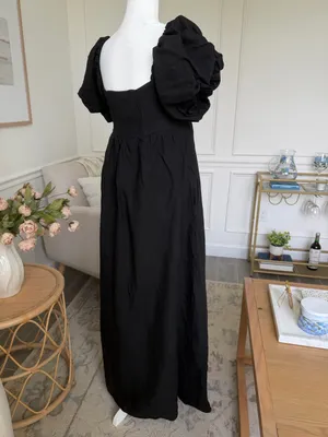 A. REN Candace Linen Maxi Dress Washed Black Puff Sleeve Smocked Back M thumbnail 11