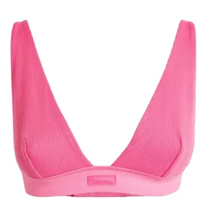 SKIMS Ribbed Cotton Blend Plunge Pink Bralette thumbnail 1