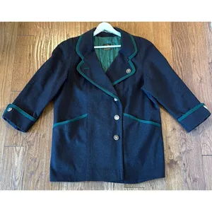 Julius Lang Vintage 100% new wool black and green peacoat 40 thumbnail 3