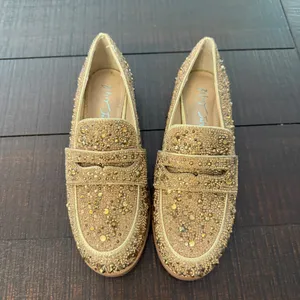 Betsey Johnson ARON Gold Rhinestone Penny‎ Loafers Glass Crystal Shoes 5M Girl thumbnail 3