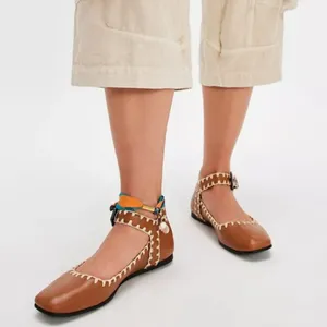 NWOT Free People Crochet Mystic Mary Jane Flats in Tan thumbnail 1