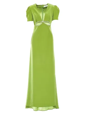 Mac Duggal Plunge Neck Puff Sleeve Cut Out Gown thumbnail 3