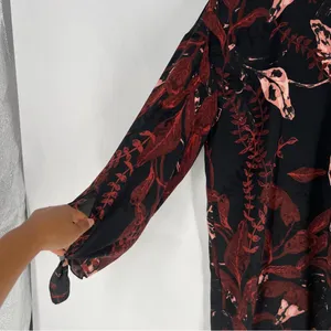 Aritzia Wilfred Charpont Dress‎ Open Back Dark Floral Black Burgundy Tie Sleeve thumbnail 6