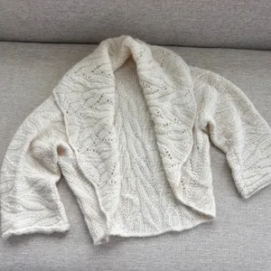Handmade Cable Knit Shawl Collar Shrug Cardigan S Cream Boho Coastal Chic Preppy thumbnail 9