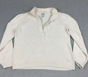 NIC+ZOE Sweater Womens M White Collared Pullover Puff Sleeve Tight-Knit thumbnail 1