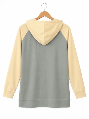 Pendleton Colorblock Hoodie granola girl Gray Cream Lightweight Pullover Sweat thumbnail 2