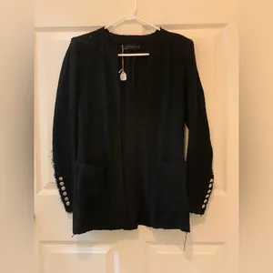 Zara Woman Black Frayed Textured Cardigan with Button Details. Size-X-Small thumbnail 2