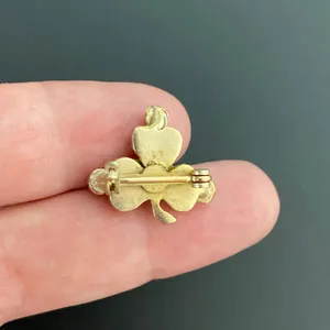 Mini Vintage MCM Shamrock Pin Irish Clover Brooch Turquoise & Seed Pearl Accents thumbnail 3