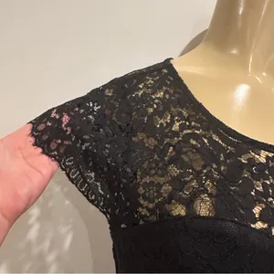 Miusol Black Floral Lace Cap Sleeve Belted Maxi Dress Sz L Formal Chiffon thumbnail 4
