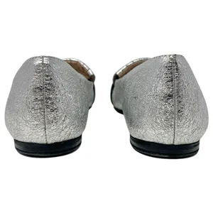 Gucci Silver Foiled Leather Marmont GG Logo Kiltie Fringe Flat Loafers EU 35 thumbnail 6