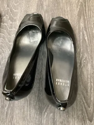 Stuart Weitzman Black Patent Leather Peep Toe Heels Size 7 M thumbnail 4