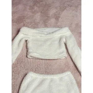 Hot 2Pcs Women Plush‎ Faux Fur Tops Short Warm Blouse Skirt Suit Size M Bin12 thumbnail 4