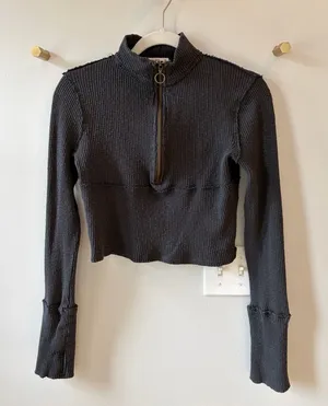 Marine Layer Cropped Ribbed Half-Zip Long Sleeve Top - XS thumbnail 1