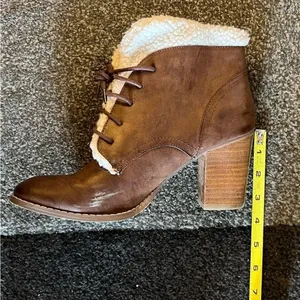 RARE Restricted Leather Fur Heeled Booties Size 8 Brown thumbnail 9