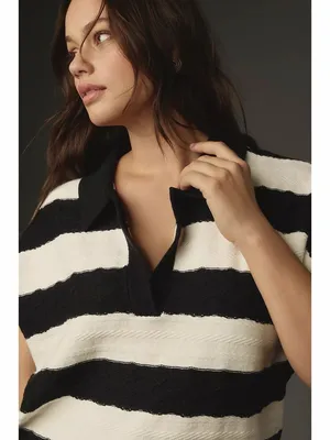 Anthropologie Maeve Oversized Textured Collared‎ Stripe Muscle Sweater Vest thumbnail 2