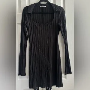 Reformation Vittoria Ribbed Long Sleeve Knit Dress black size Large thumbnail 3