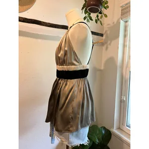 Lanvin Paris Silver Metallic Silk Babydoll Tank Top Blouse Size Medium France thumbnail 4
