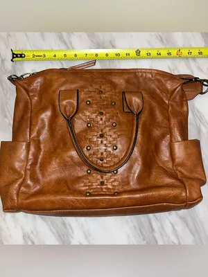 Steve Madden Brown Faux Leather Satchel Crossbody Bag Studded Boho Tote thumbnail 10