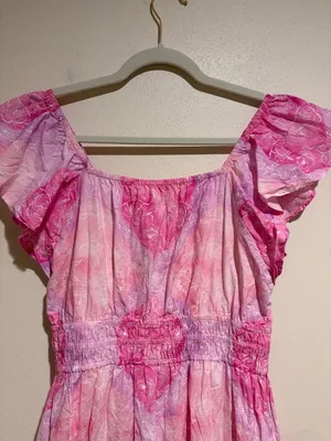 Roller Rabbit Pipette Tiered Mini Dress Pink Floral Short Sleeve thumbnail 12