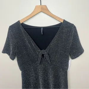 Urban Outfitters NWT Sparkly Tie Front Black Short Sleeve Dress Size Medium thumbnail 4