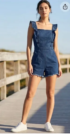 Denim Blvd Los Angeles Ruffle Strappy Denim Romper thumbnail 1