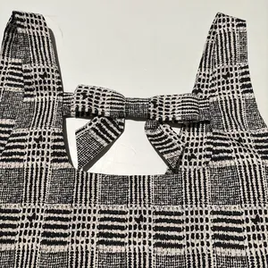 Black White Plaid Ruffle Hem Mini Dress Bow Back Sleeveless Preppy Y2K thumbnail 6