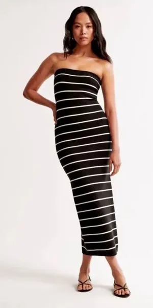 NWT! Abercrombie and Fitch Black White Strapless Midi Sweater Dress XL thumbnail 1
