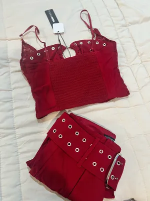 Red Lace-Trim Grommet Mini Dress Set - Women thumbnail 5