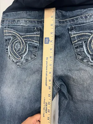 Wallflower Womens Flare Jeans Blue Stretch Dark Wash Denim Maternity M thumbnail 10