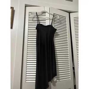 Forever 21 black satin asymmetrical slip mini dress size small thumbnail 2
