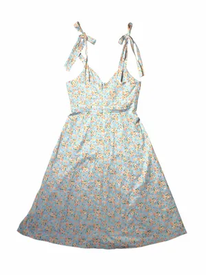 Lavish Lice Blue Floral Pleated Tie Strap Cotton Blend Midi Dress Womens 12 thumbnail 8