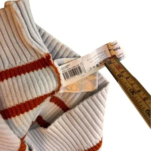 Monoprix Femme Ivory Rust Stripe Ribbed Half Zip Sweater XS French Knit Top Chic thumbnail 11