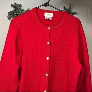 Talbots | women red wool button down sweater gold buttons thumbnail 1