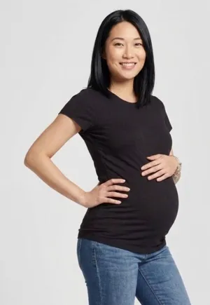 2Pk NEW Maternity Ingrid & Isabel Black Crew Neck T-Shirt Size M Non-Ruched thumbnail 1