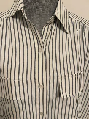 Max Studio White Shirt with Vertical Black Stripes Size L thumbnail 2