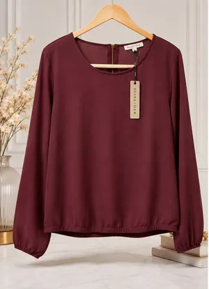 ✨ NWT Olive + Oak Iced Plum Long Sleeve Blouse Top Elastic Hem Back Zip (Size L) ✨ thumbnail 1