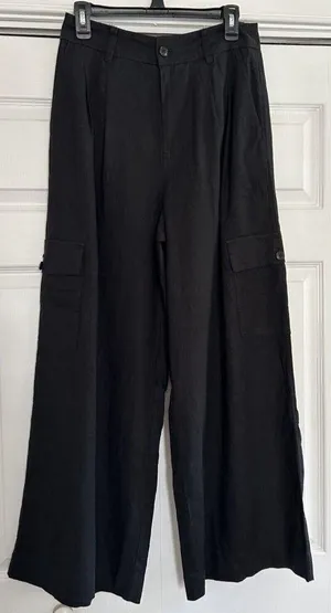Madewell Womens Wide Leg Linen Blend Cargo Pants in True Black Size 6 thumbnail 3