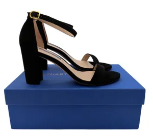 Stuart Weitzman Nearlynude Black Suede Block Heel Sandals ZW59314‎ Size 8 thumbnail 1