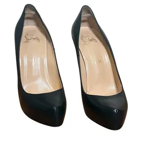Christian Louboutin Rolando 120 Black Leather Platform Pumps Red Bottoms Heel 37 thumbnail 2