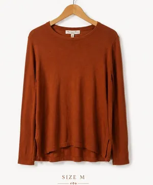 Michael Stars Women's Medium Rust Long Sleeve High Low Hem Soft Knit Top thumbnail 1