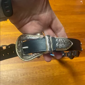 Black Leather Belt with Silver Buckle thumbnail 2