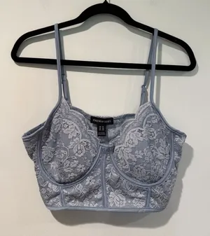 NEW Streetwear Society Bra Crop Top XL Blue Lace Festival Travel Coquette Twee thumbnail 1