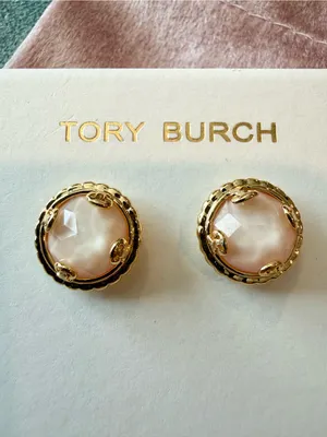 Tory Burch | Gold Plated Rose Quartz Stud Earrings thumbnail 1