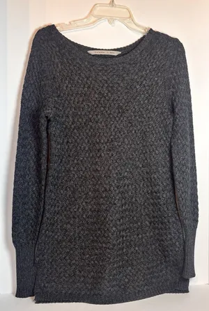 Athleta Cypress Gray Wool Blend Basketweave Knit Side Slit Sweater S thumbnail 1